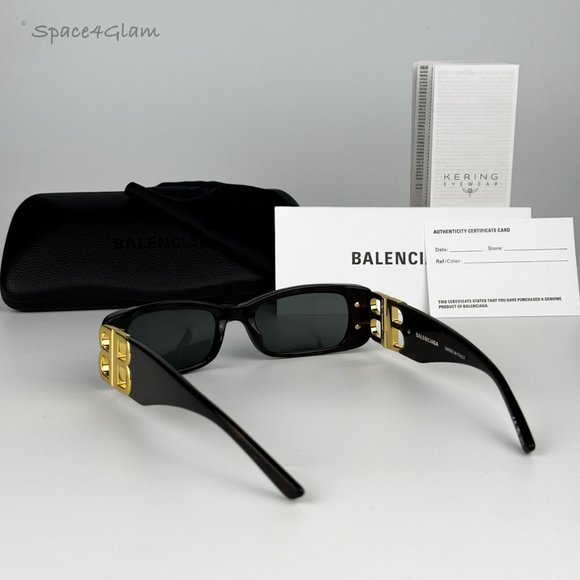 NEW Balenciaga BB0096S 002 Havana Gold Logo Green Rectangle Unisex Sunglasses - Picture 8 of 13